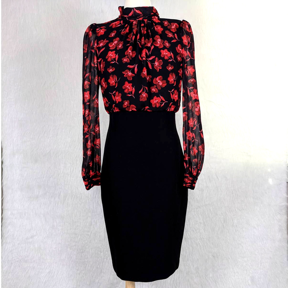 Badgley Mischka Floral High Neck Sheath Dress Sz 2